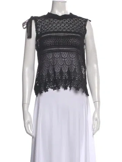 Pre-owned Goen J Lace Pattern Sleeveless Top In Black