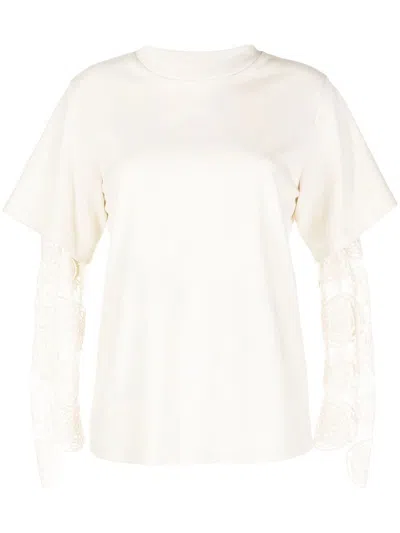 Goen J Lace-sleeve Crew Neck T-shirt In White