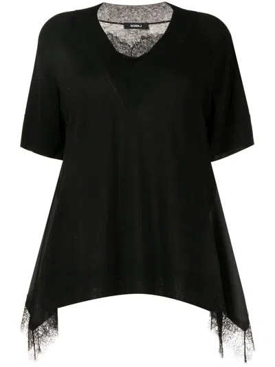 Goen J Lace-trim V-neck T-shirt In Black