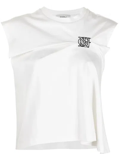 Goen J Logo-embroidered Tuck-pleated Top In White