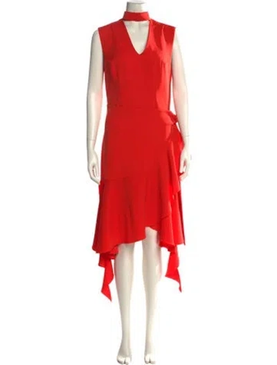 Pre-owned Goen J Mock Neck Long Dress In Red