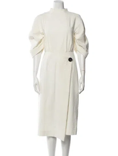 Pre-owned Goen J Mock Neck Midi Length Dress In White
