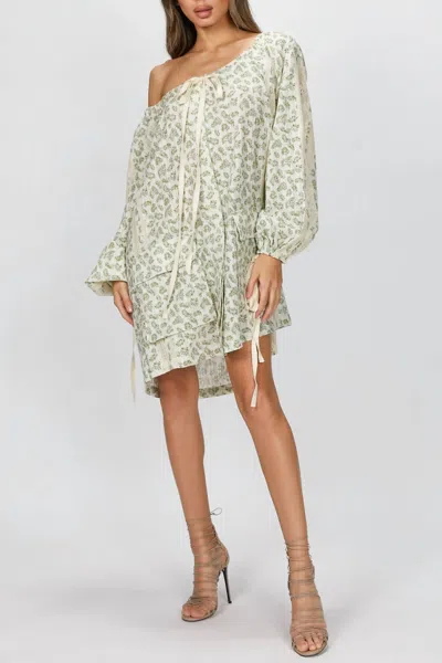 Goen J Off-the-shoulder Mini Dress In Natural Beige In Green