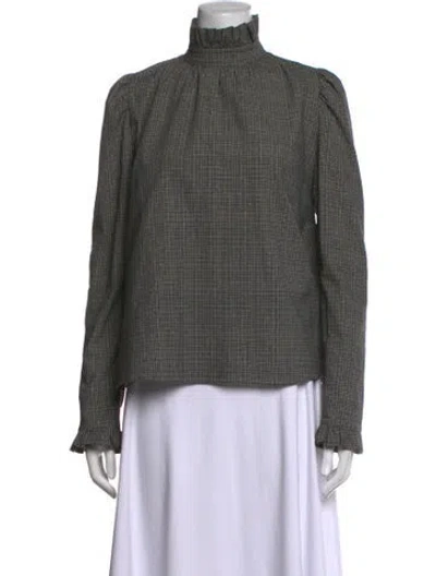 Pre-owned Goen J Plaid Print Mock Neck Top In Multicolor