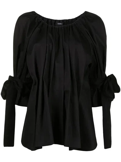 Goen J Pleated Peplum Blouse In Black