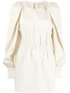 Goen J Puffed-sleeves Ruched Dress In Neutrals