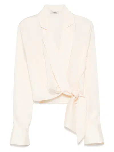 Goen J Shawl Lapel Blouse In Neutrals