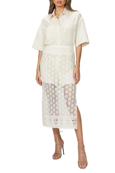 Goen J Shirt And Crochet Lace Skirt Set In Natural Beige In White