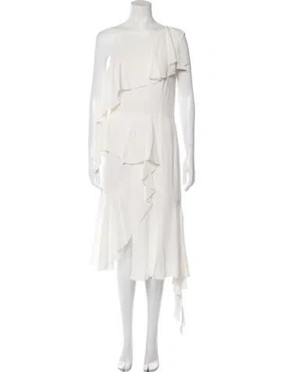 Pre-owned Goen J Silk Midi Length Dress In White