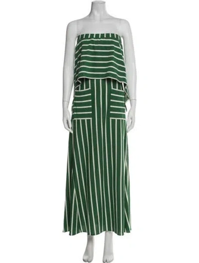 Pre-owned Goen J Striped Long Dress In Green