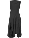 Goen J Twisted-shoulder Structured Draping Midi Dress In Grey