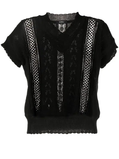 Goen J V-neck Embroidered Knitted Top In Black