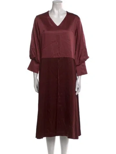 Pre-owned Goen J V-neck Midi Length Dress In Burgundy