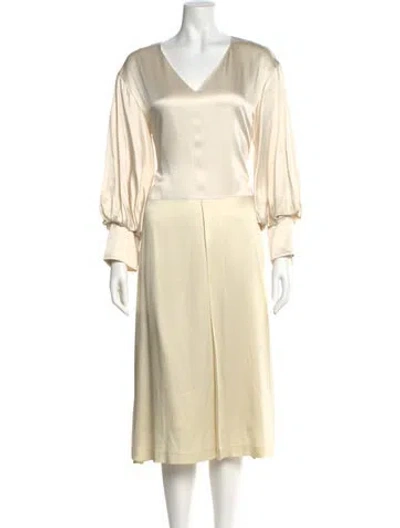 Pre-owned Goen J V-neck Midi Length Dress In Neutral