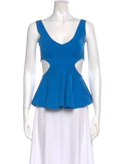 Pre-owned Goen J V-neck Sleeveless Top In Blue