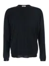 Goes Botanical Black Crew Neck Sweater With Dropped Shoulders In Wool Man In Blue