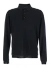 Goes Botanical Black Polo Shirt With Long Sleeves And Classic Collar In Wool Man In Blue
