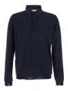 Goes Botanical Blue Polo Shirt With Long Sleeves And Classic Collar In Wool Man In Blue
