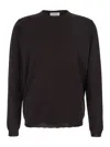 Goes Botanical Brown Crew Neck Sweater With Dropped Shoulders In Wool Man In Brown