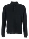 Goes Botanical Black Polo Shirt With Long Sleeves And Classic Collar In Wool Man In Blue