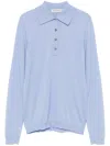 Goes Botanical Fine-knit Polo Top In Blue