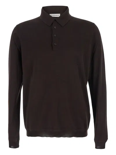 Goes Botanical Long-sleeve Wool Polo Shirt In Brown