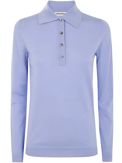 Goes Botanical Long Sleeves Merinos Extrafine Super 140`s Polo Sweater In Blue