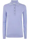 Goes Botanical Long Sleeves Merinos Extrafine Super 140`s Polo Sweater In Blue