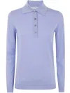 Goes Botanical Long Sleeves Merinos Extrafine Super 140`s Polo Sweater In Blue