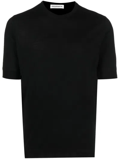 Goes Botanical Merino Wool Crew-neck T-shirt In Black