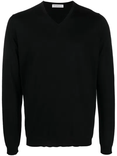 Goes Botanical Merino-wool V-neck Jumper In Black