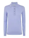 Goes Botanical Long Sleeves Merinos Extrafine Super 140`s Polo Sweater In Blue