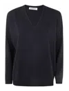 Goes Botanical Logn Sleeves Merinos Extrafine Super 140`s Over Vneck S In Black