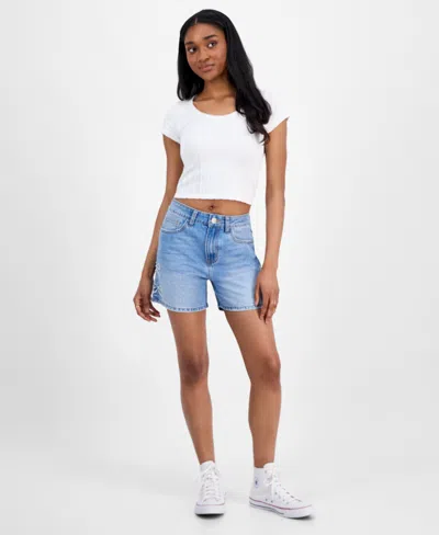 Gogo Jeans Juniors' Embroidered-bow Denim Shorts
