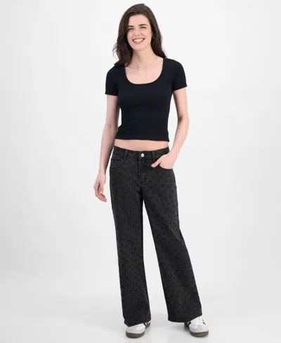 Gogo Jeans Juniors' Tonal Leopard-print Wide-leg Jeans