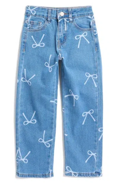 Gogo Star Kids' Bow Print Straight Leg Jeans In Medium Dark