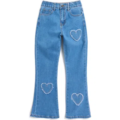 Gogo Star Kids' Heart Flare Leg Jeans In Medium Dark Wash