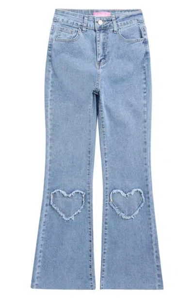 Gogo Star Kids' Heart Patch Appliqué Flare Jeans (big Kid) Kids' Heart Flare Leg Jeans In Blue