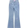 Gogo Star Kids' Heart Patch Appliqué Flare Jeans (big Kid) Kids' Heart Flare Leg Jeans In Blue