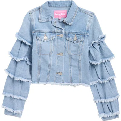 Gogo Star Kids' Ruffle Sleeve Denim Jacket In Blue