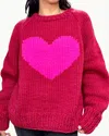 Gogo Sweaters Big Heart Slouchy Crewneck Sweater In Cranberry