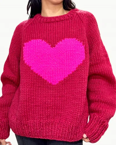 Gogo Sweaters Big Heart Slouchy Crewneck Sweater In Cranberry In Pink
