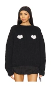 Gogo Sweaters Two Hearts Slouchy Pullover In Black