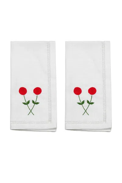 Gohar World A Jour Stitch & Double Rose Dinner Napkins In Red