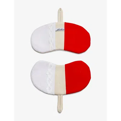 Gohar World Bean Pot Striped Cotton Mitts Red And Silver