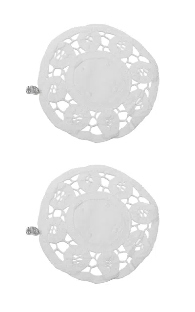 Gohar World Coaster; Lace With Sterling Silver Bean In White