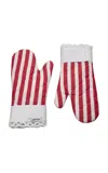 Gohar World Red Stripe Lace-trim Striped Cotton Oven Gloves Set Of Two In Red