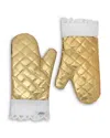Gohar World Gohar Gold Lace Trim Oven Gloves Set In Gold