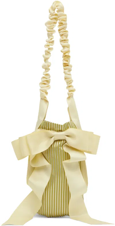 Gohar World Green & Beige Demi-baguette Bag In Pe (pea)