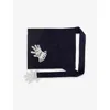 Gohar World Navy Hand-motif Lace-applique Metallic Faux-leather Mini Apron In Navy